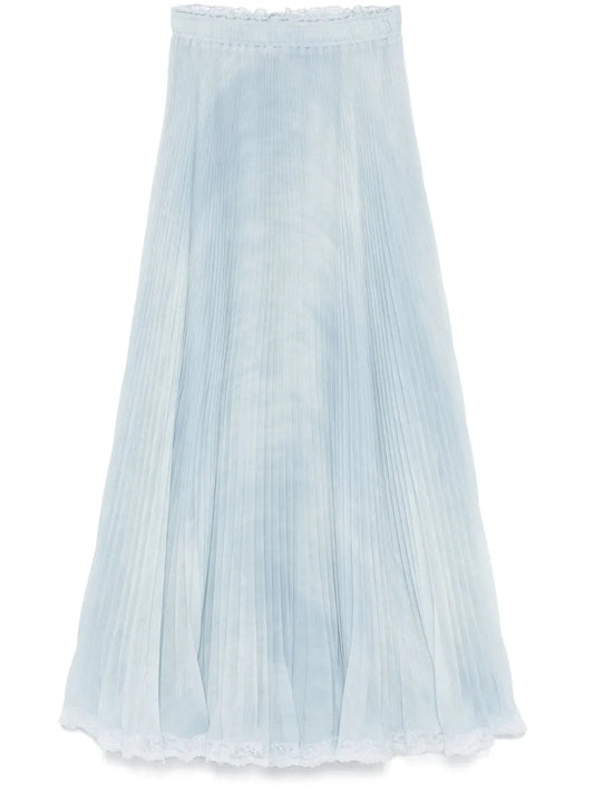 Lace-Detail Pleated Midi Skirt