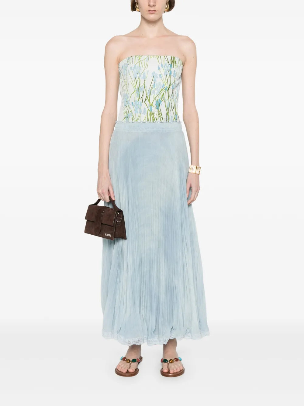 Lace-Detail Pleated Midi Skirt