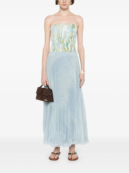 Lace-Detail Pleated Midi Skirt