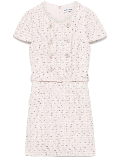 Boucle Pearl-Embellished Mini Dress