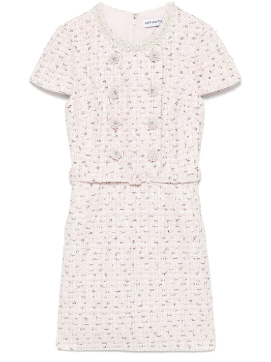 Boucle Pearl-Embellished Mini Dress