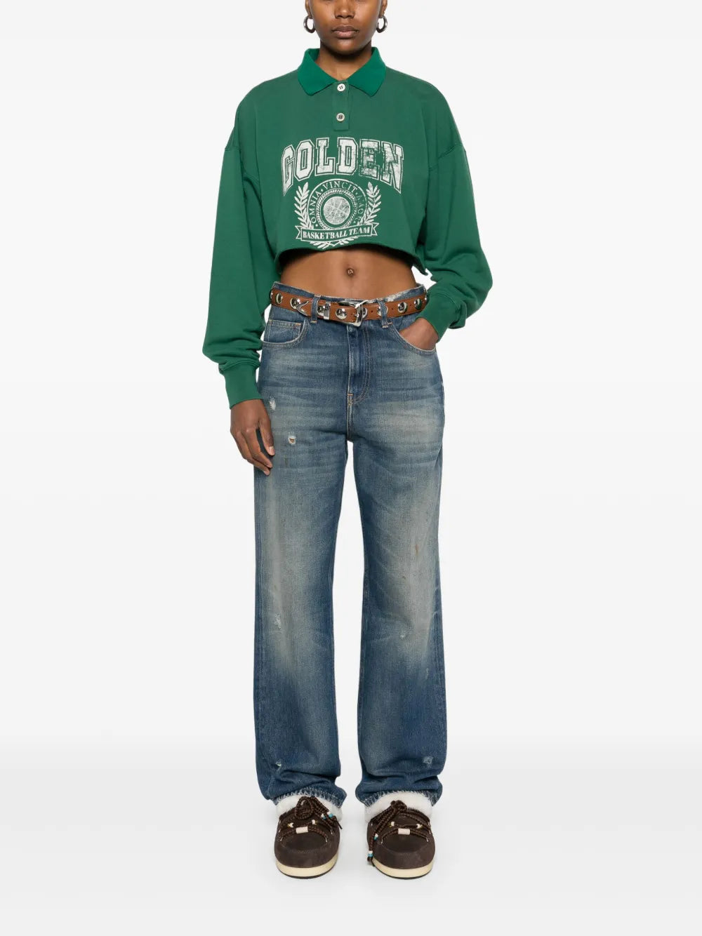 Printed Cropped Polo Top