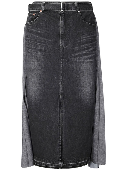 Pleated Denim Skirt