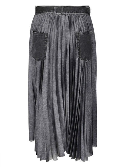 Pleated Denim Skirt