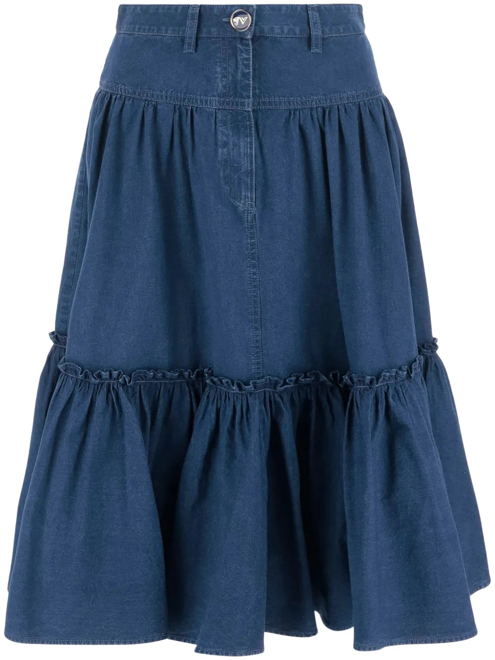 Tiered Denim Midi Skirt