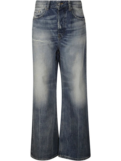 Washed Effect Wide Leg Jeans
