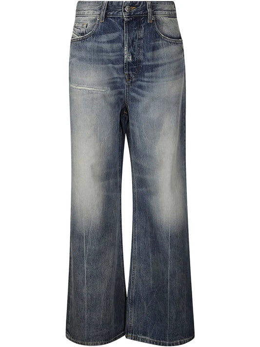 Washed Effect Wide Leg Jeans