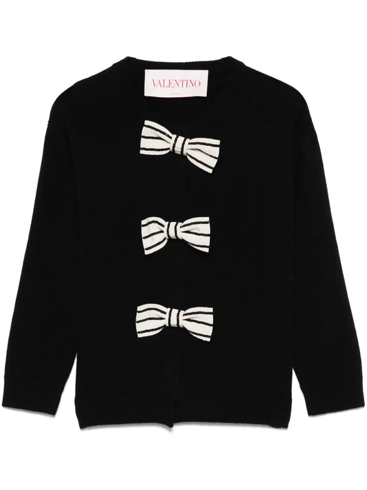 Embroidered-Bow Cardigan