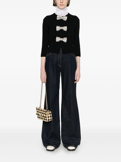 Embroidered-Bow Cardigan