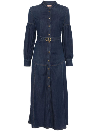 Belted Denim Long Dress