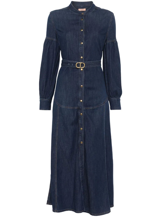 Belted Denim Long Dress
