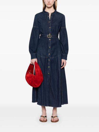 Belted Denim Long Dress