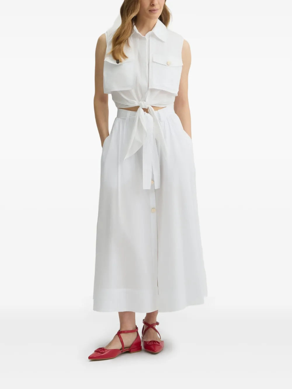 Button-Front Midi Skirt