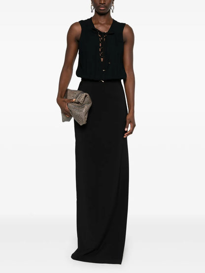 Lace-Up Crepe Maxi Dress