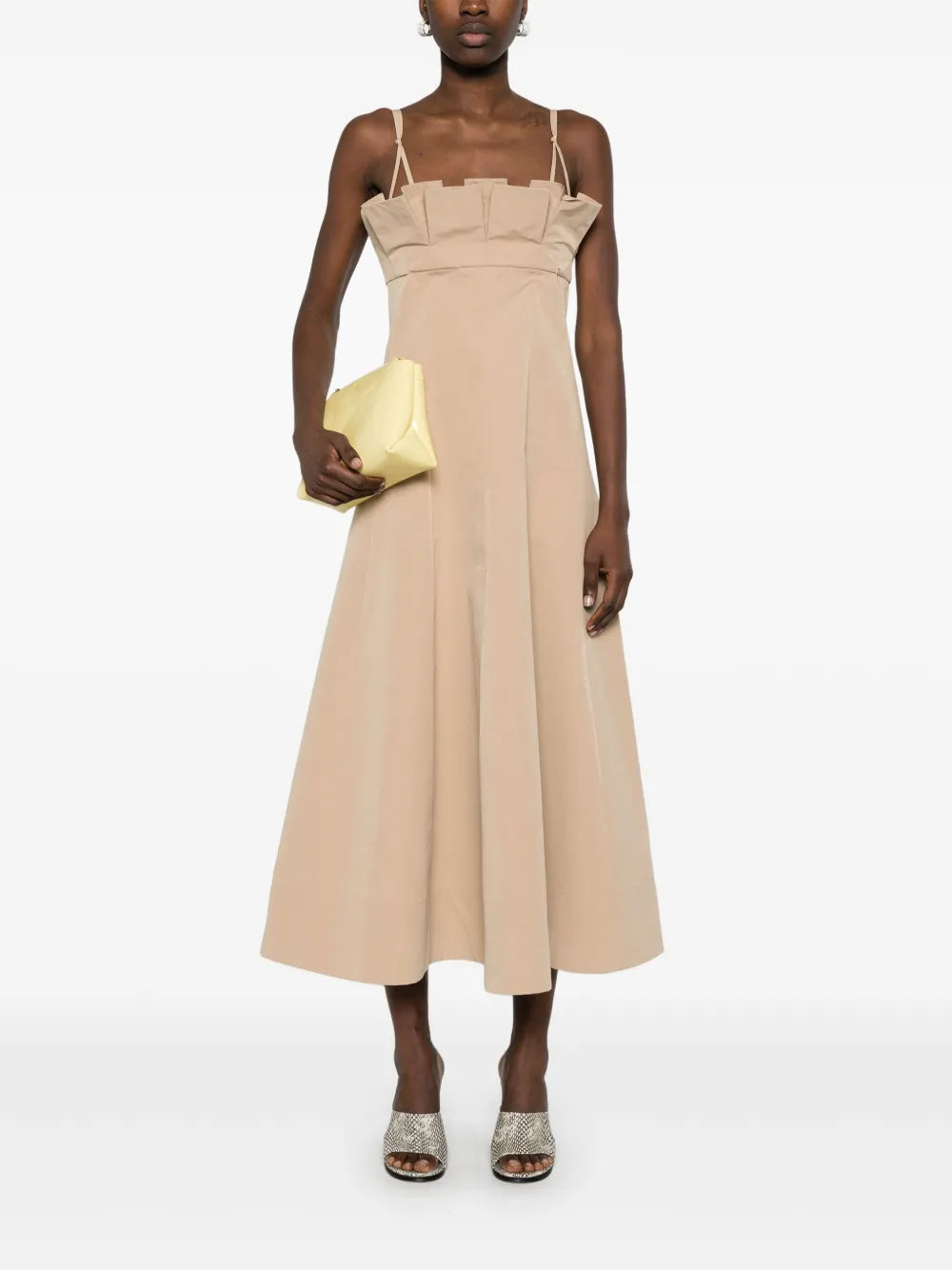 Pleat-Detail Midi Dress
