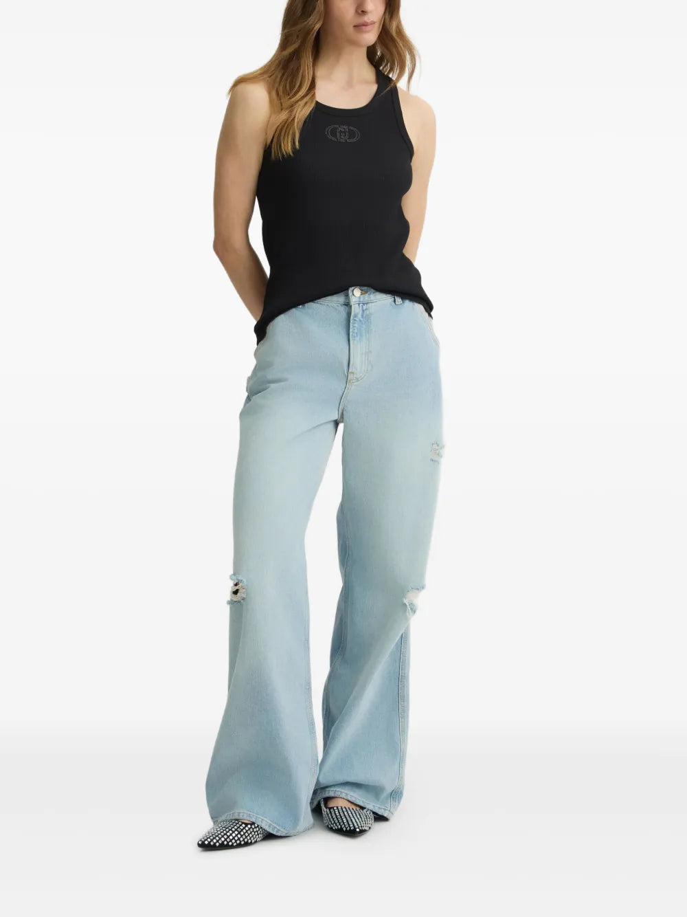 Distressed Wide-Leg Jeans