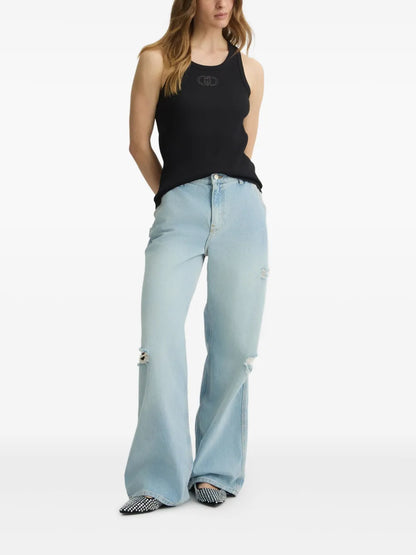 Distressed Wide-Leg Jeans