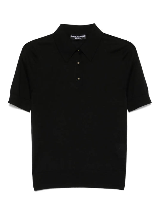 Fine-Knit Polo Top