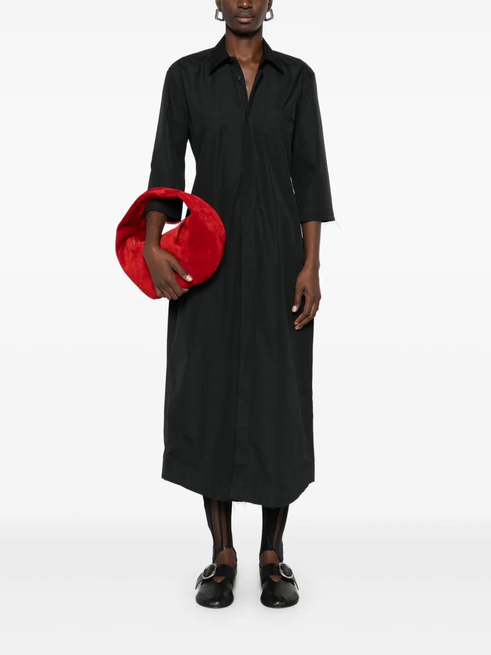 Three-Quarter-Sleeves Shirt Midi Dress