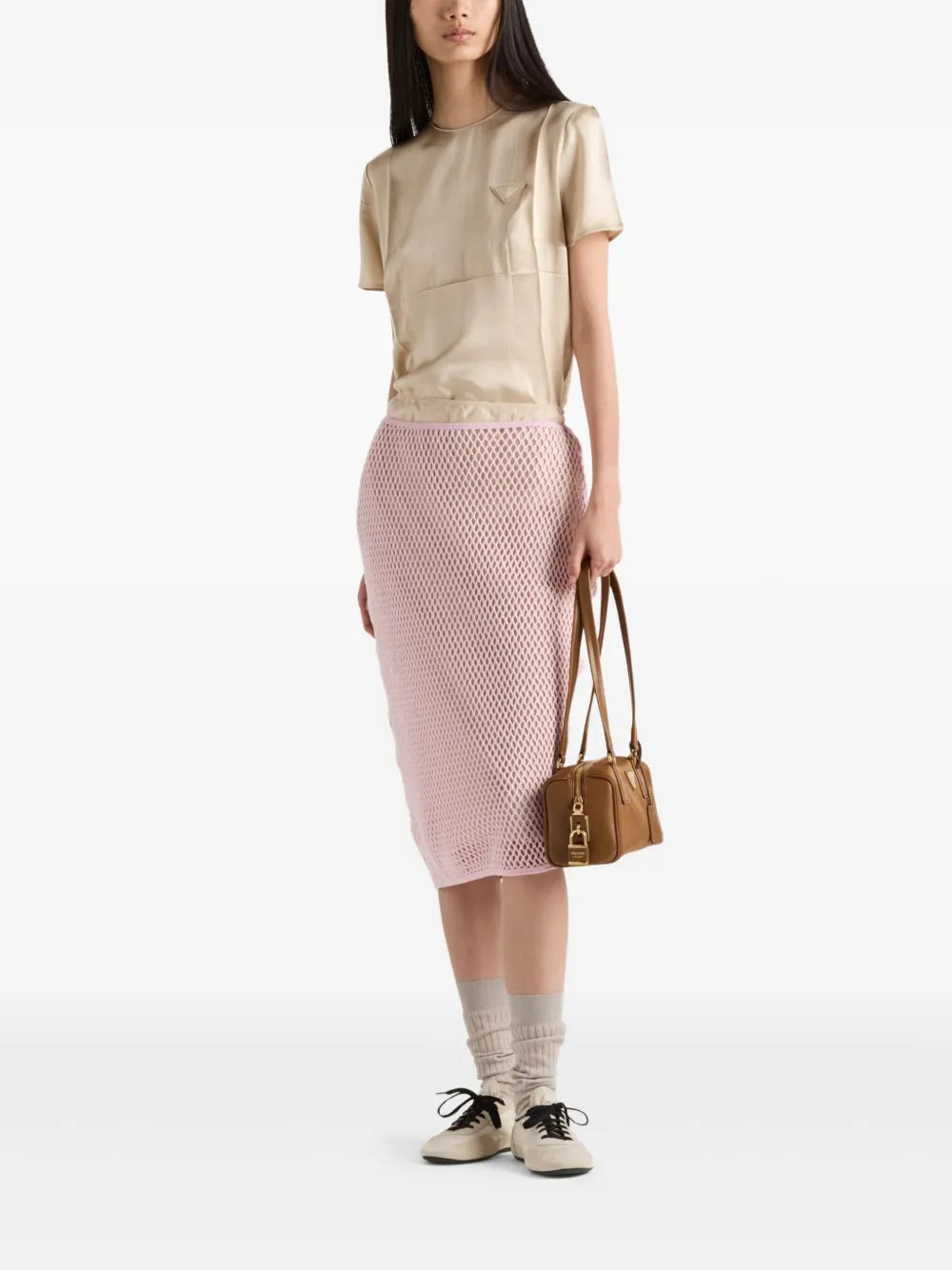 Cotton Mesh Midi Skirt