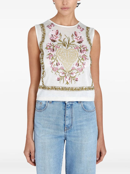 Floral-Embroidered Tank Top