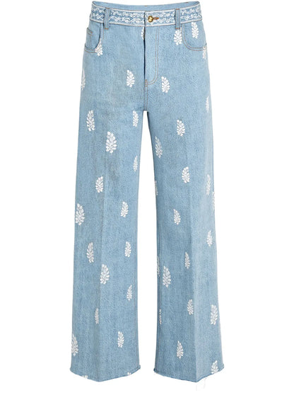 Floral-Embroidered Jeans
