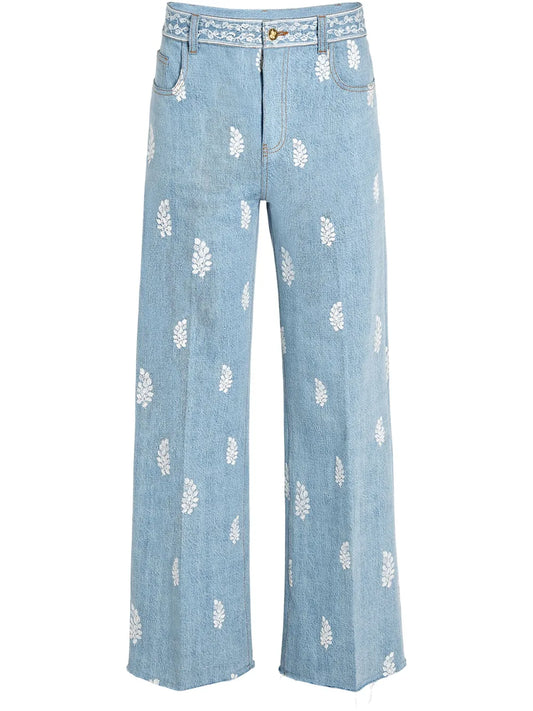 Floral-Embroidered Jeans