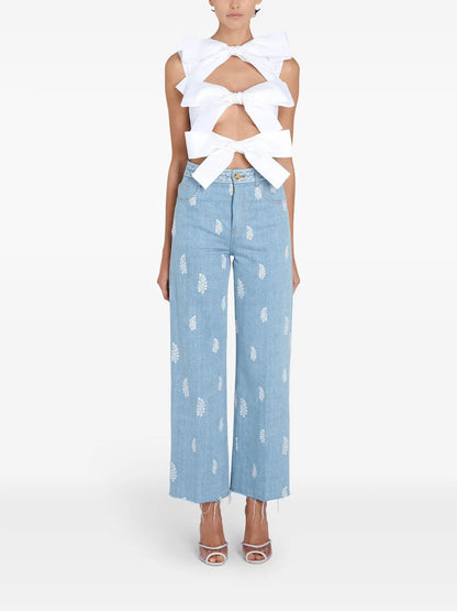 Floral-Embroidered Jeans