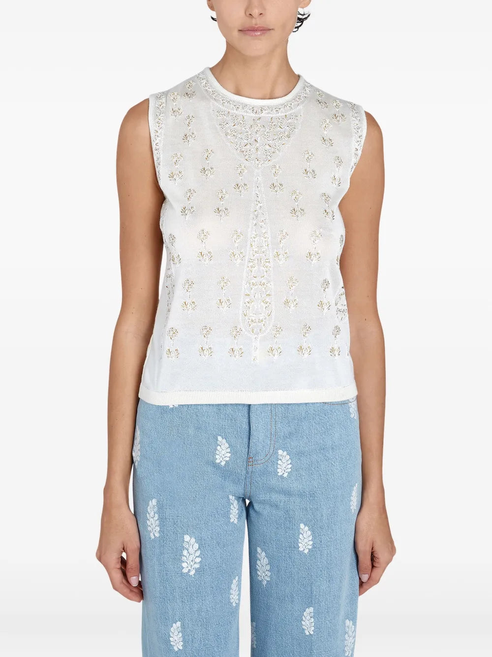 Floral-Embroidered Tank Top