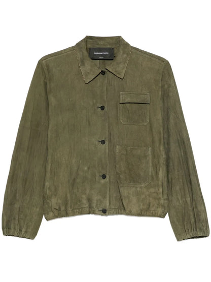 Pleated Suede Bomber Jacket