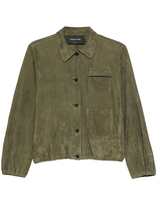 Pleated Suede Bomber Jacket