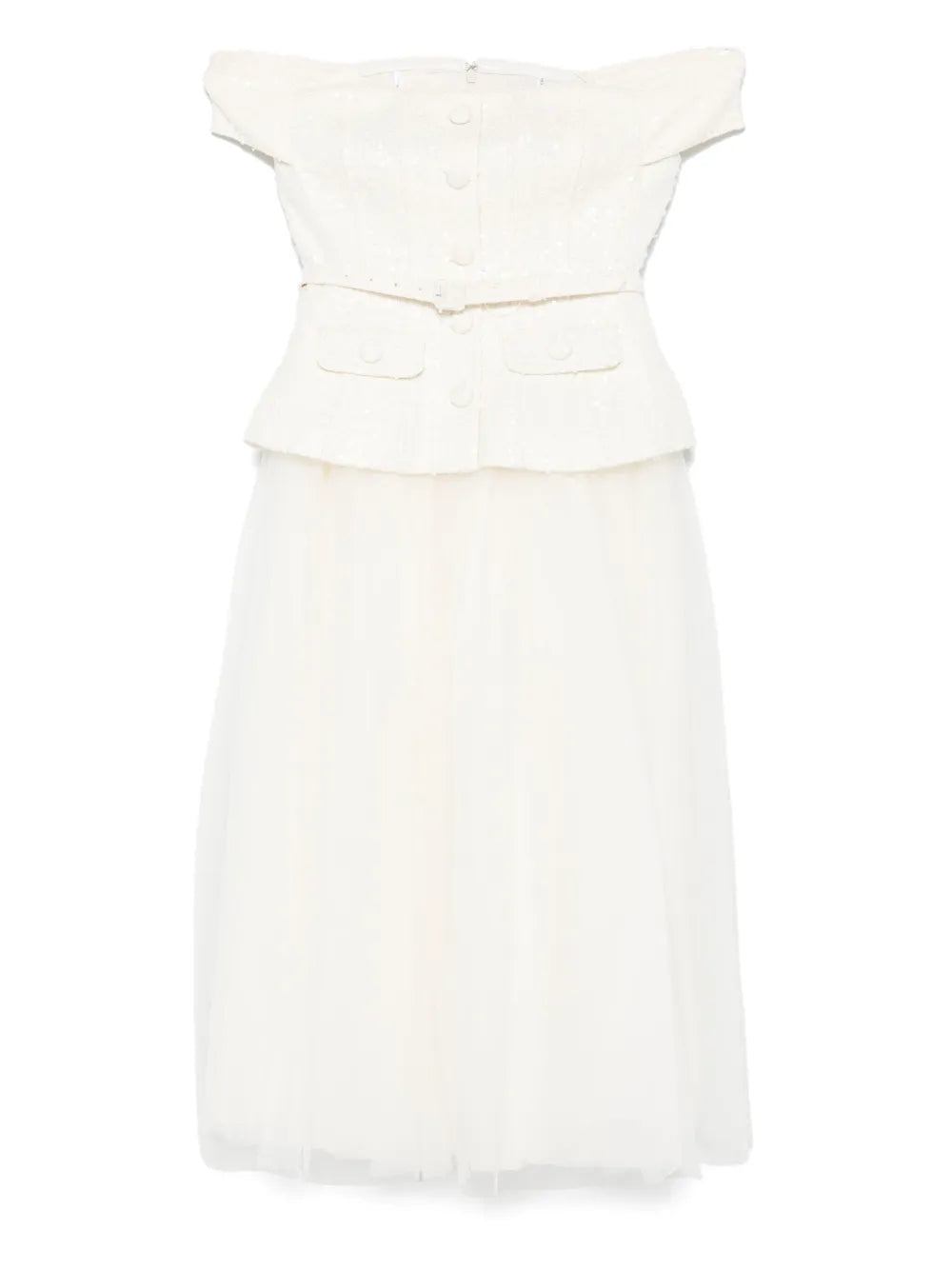 Tulle-Panel Bouclé Midi Dress