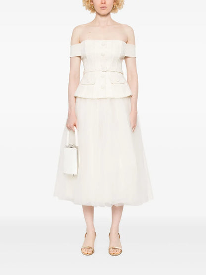 Tulle-Panel Bouclé Midi Dress