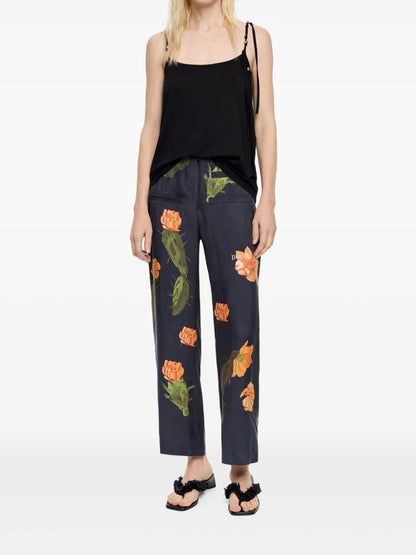 Cactus-Print Straight Trousers