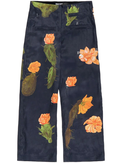 Cactus-Print Straight Trousers