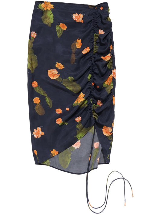 Cactus-Motif Ruched Skirt