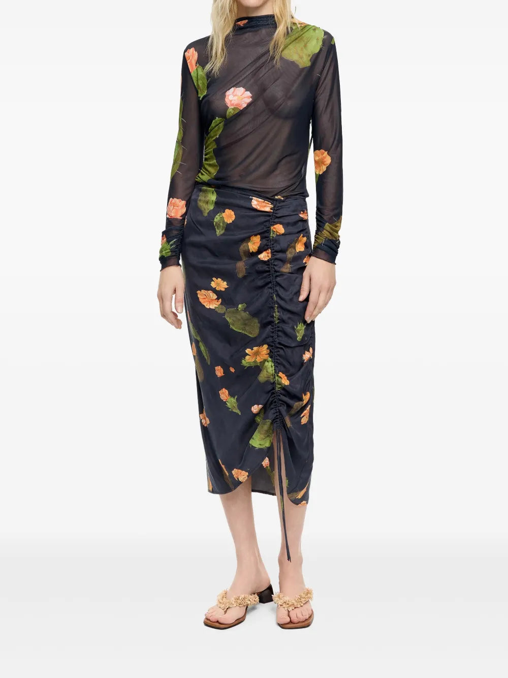 Cactus-Motif Ruched Skirt