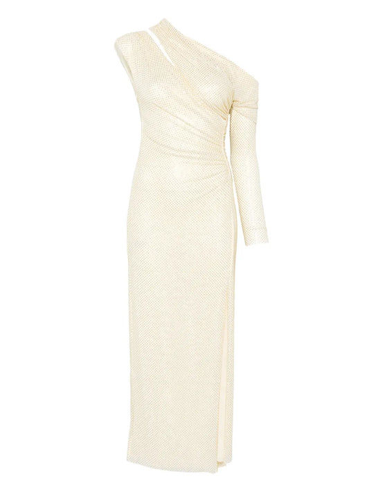 Rhinestone-Embellished Gathered Gown