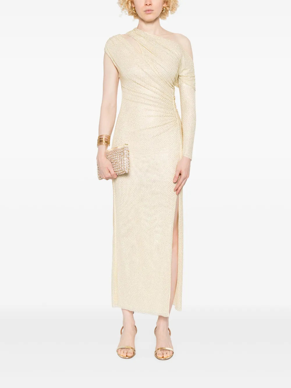 Rhinestone-Embellished Gathered Gown