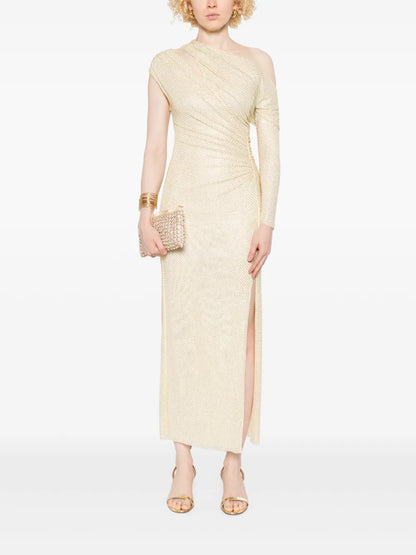 Rhinestone-Embellished Gathered Gown