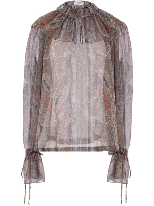 Paisley-Print Silk Blouse