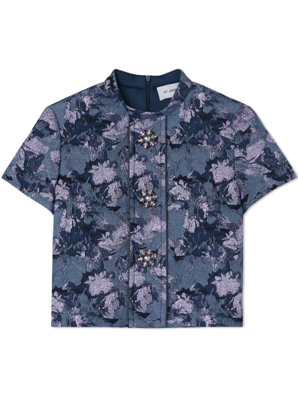 Floral-Print Metallic Top