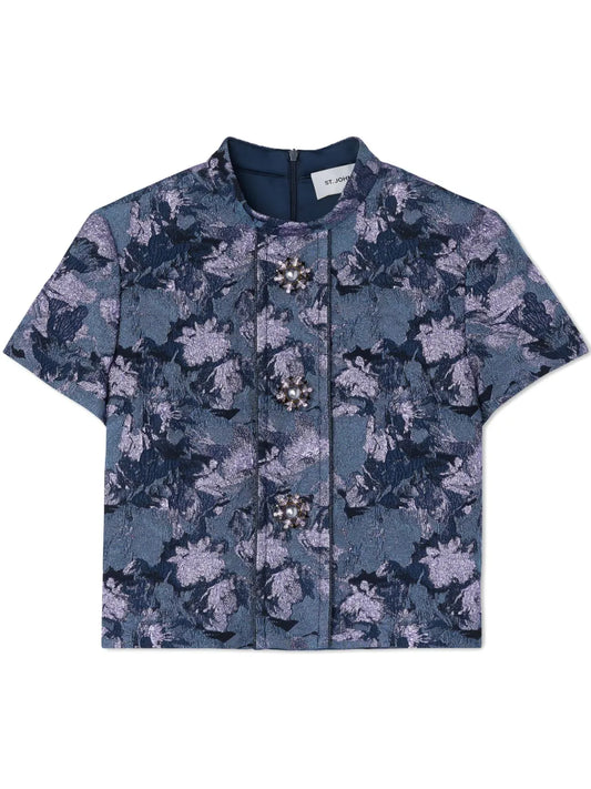 Floral-Print Metallic Top