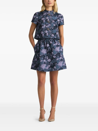Floral-Print Metallic Top