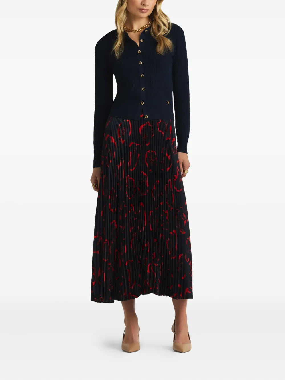 Floral-Print Pleated Midi Skirt
