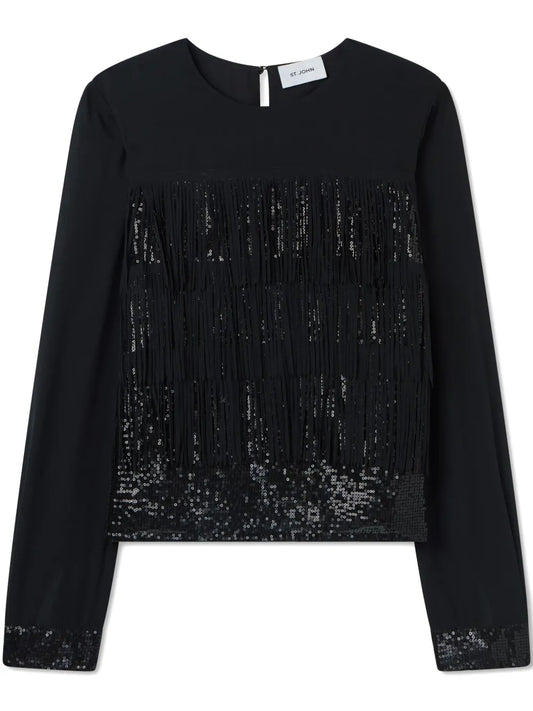 Fringe-Detail Sequinned Blouse