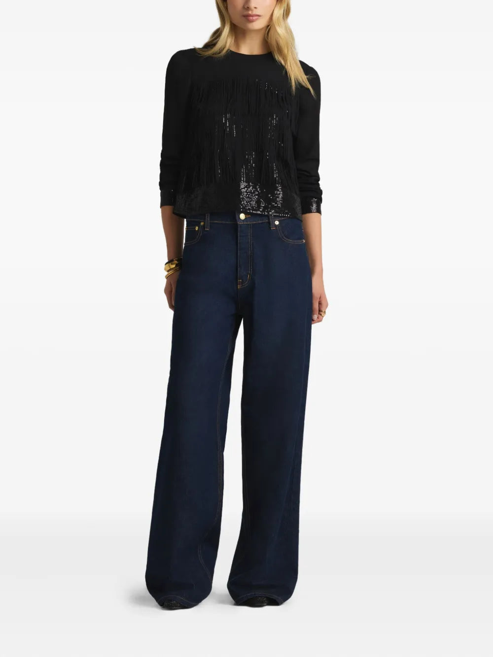 Fringe-Detail Sequinned Blouse