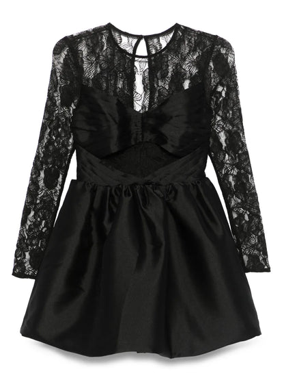 Lace-Panel Taffeta Mini Dress