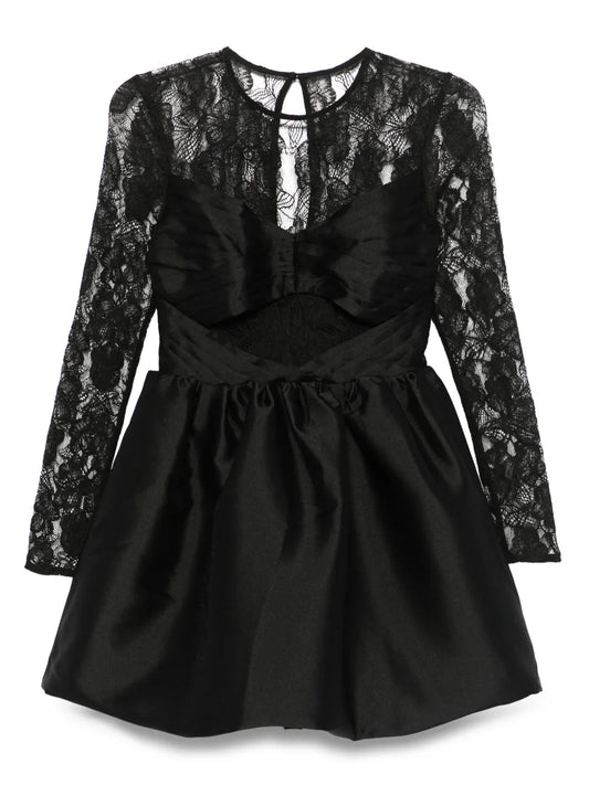 Lace-Panel Taffeta Mini Dress