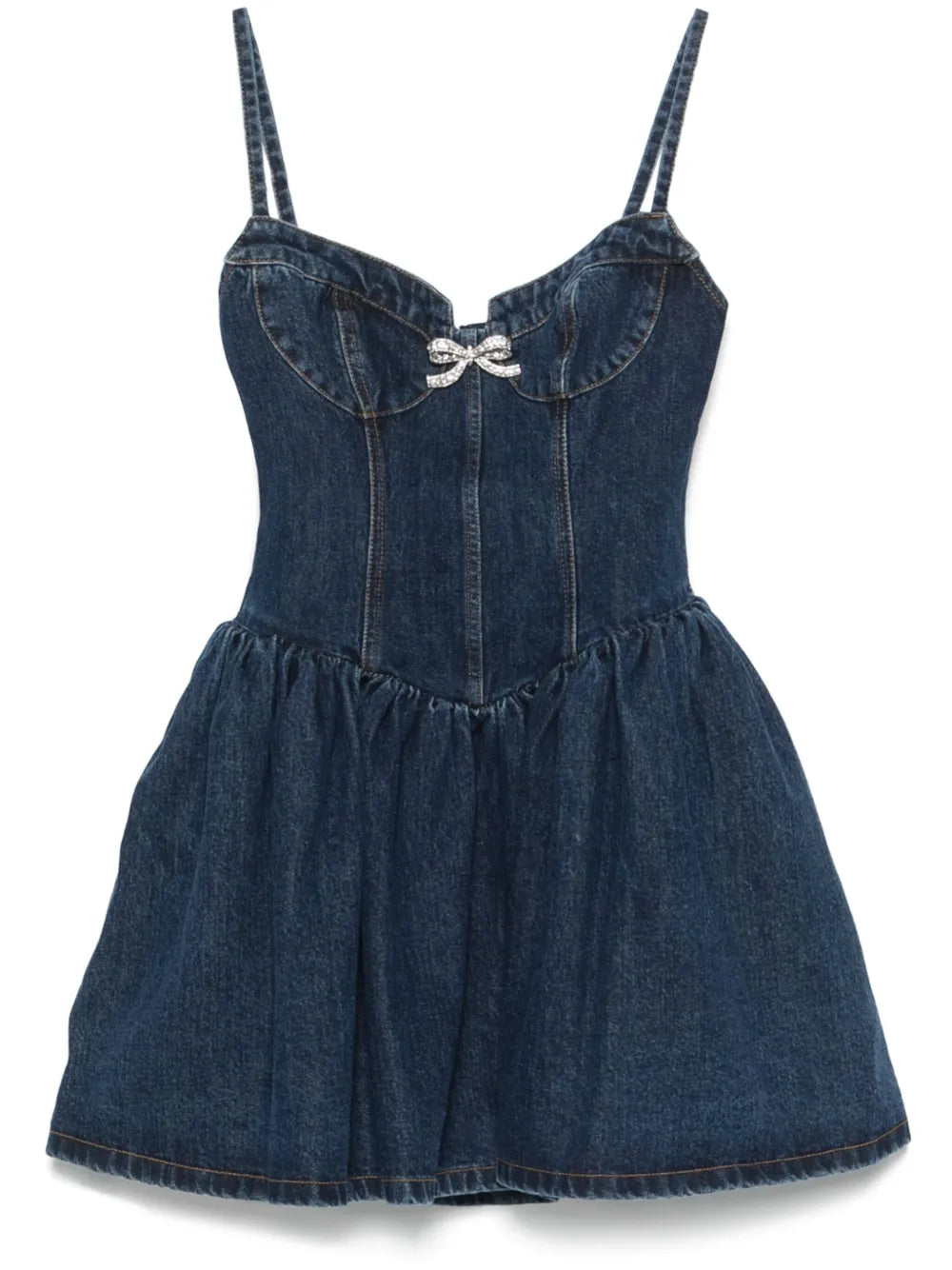 Bow-Detailed Denim Mini Dress